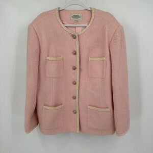 Susan Bristol Womens Old Money Jacket Size 22W Pink Tweed Vintage Jackie O